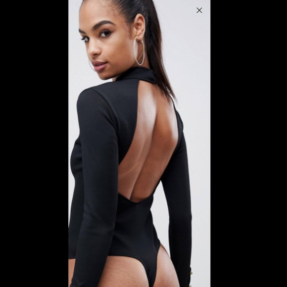 ASOS DESIGN Black body, gold buttons, open back - Picture 2 of 4